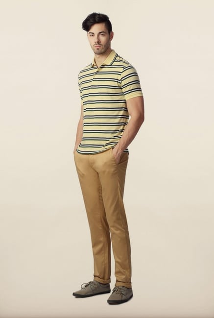 Peter England Yellow Polo Striped T-Shirt Peter England Yellow Polo Striped T-Shirt