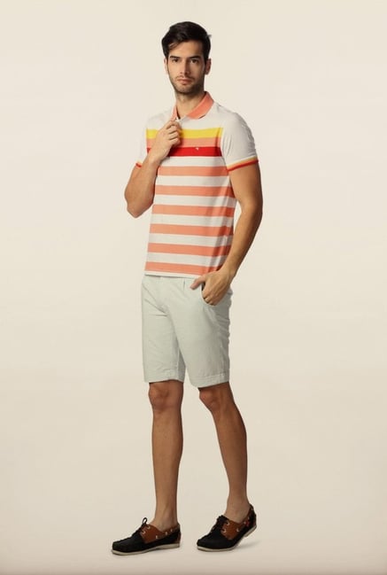 Peter England Peach & White Striped Polo T-Shirt Peter England Peach & White Striped Polo T-Shirt