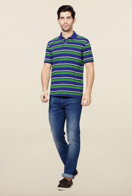 Allen Solly Blue & Green Striped Polo T-Shirt Allen Solly Blue & Green Striped Polo T-Shirt