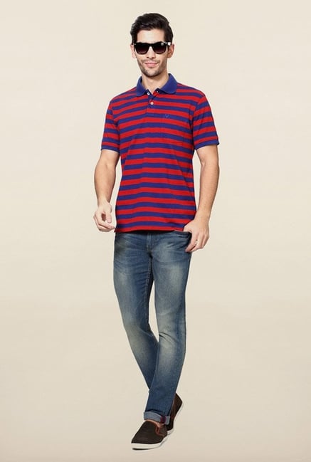 Allen Solly Blue & Red Striped Polo T-Shirt Allen Solly Blue & Red Striped Polo T-Shirt