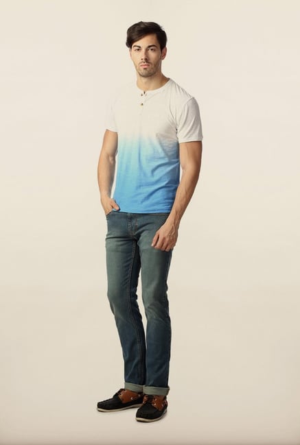 Peter England White Ombre Dyed Henley T-Shirt Peter England White Ombre Dyed Henley T-Shirt