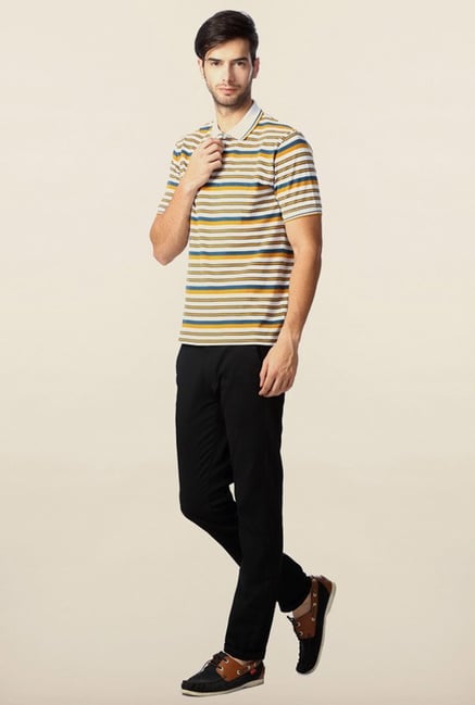 Peter England White & Orange Striped Polo T-Shirt Peter England White & Orange Striped Polo T-Shirt