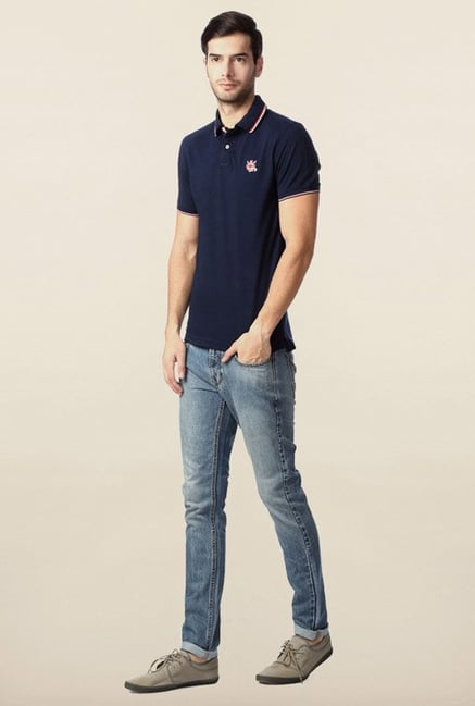 Peter England Navy Solid Polo T-Shirt Peter England Navy Solid Polo T-Shirt