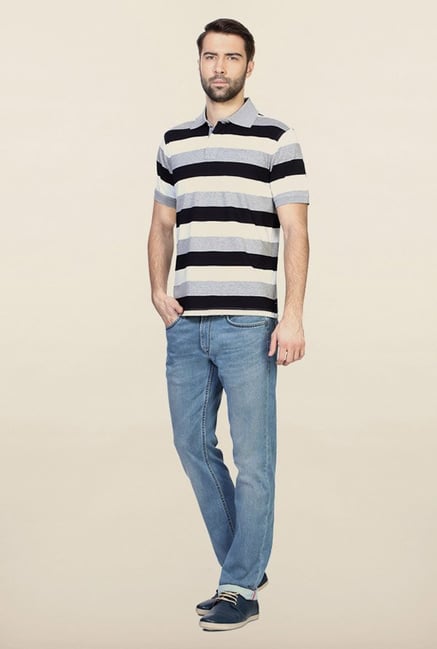 Allen Solly Grey & White Striped Polo T-Shirt Allen Solly Grey & White Striped Polo T-Shirt