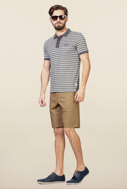 Allen Solly Grey Striped Polo T-Shirt Allen Solly Grey Striped Polo T-Shirt