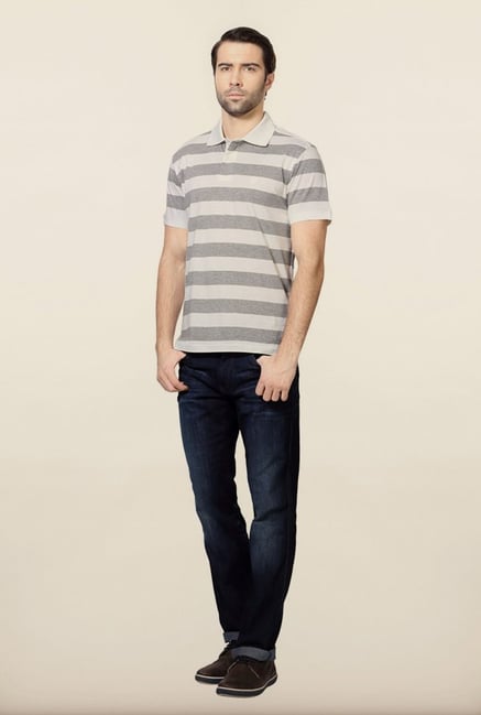 Allen Solly Grey Striped Polo T-Shirt Allen Solly Grey Striped Polo T-Shirt