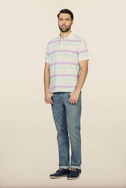 Allen Solly White Striped Polo T-Shirt Allen Solly White Striped Polo T-Shirt