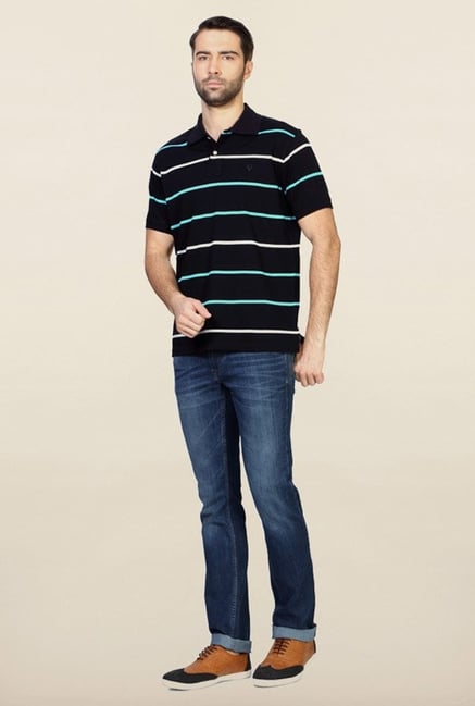 Allen Solly Navy Striped Polo T-Shirt Allen Solly Navy Striped Polo T-Shirt