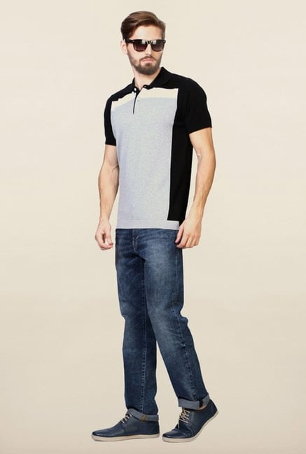 Allen Solly Black & Grey Solid Polo T-Shirt Allen Solly Black & Grey Solid Polo T-Shirt