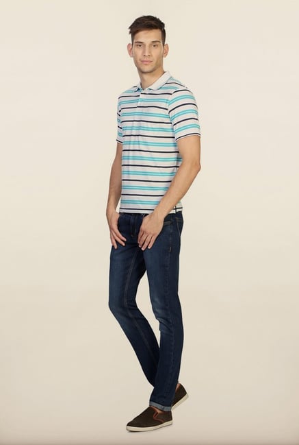 Peter England White & Blue Striped Polo T-Shirt Peter England White & Blue Striped Polo T-Shirt