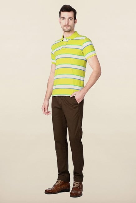 Peter England Lime Green Striped Polo T-Shirt Peter England Lime Green Striped Polo T-Shirt