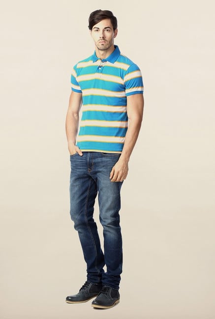 Peter England Blue Polo Striped T-Shirt Peter England Blue Polo Striped T-Shirt