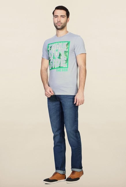 Peter England Grey Graphic Print T-Shirt Peter England Grey Graphic Print T-Shirt