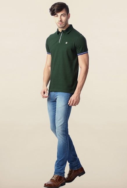 Peter England Green Solid Polo T-Shirt Peter England Green Solid Polo T-Shirt