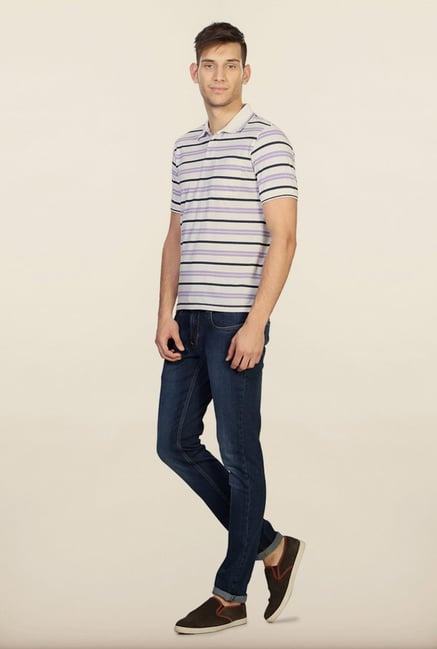 Peter England White & Purple Striped Polo T-Shirt Peter England White & Purple Striped Polo T-Shirt