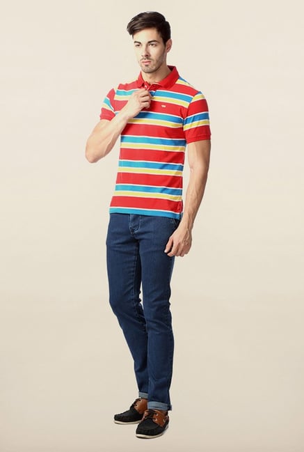 Peter England Red Striped Polo T-Shirt Peter England Red Striped Polo T-Shirt
