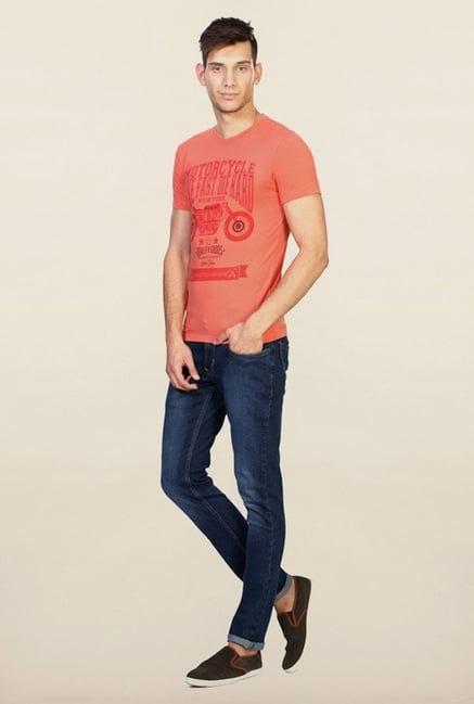 Peter England Peach Graphic Print T-Shirt Peter England Peach Graphic Print T-Shirt