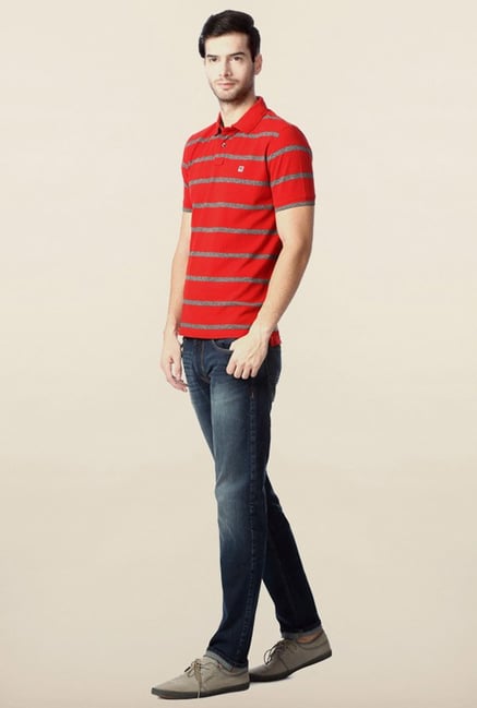 Peter England Red Striped Polo T-Shirt Peter England Red Striped Polo T-Shirt
