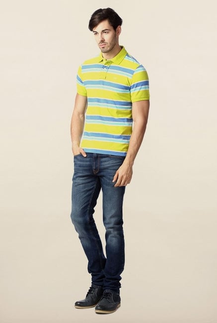 Peter England Lime Striped Polo T-Shirt Peter England Lime Striped Polo T-Shirt