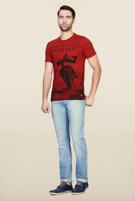 Peter England Red Graphic Print T-Shirt Peter England Red Graphic Print T-Shirt