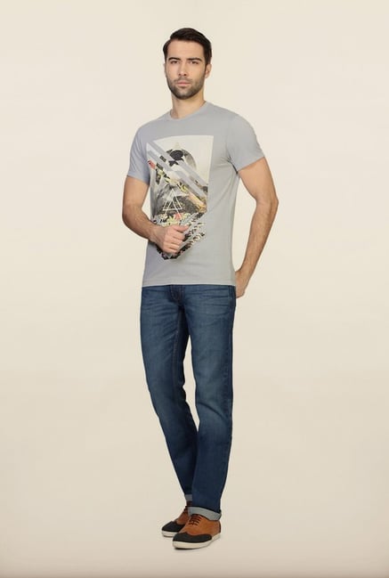 Peter England Grey Graphic Print T-Shirt Peter England Grey Graphic Print T-Shirt