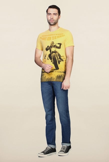 Peter England Yellow Graphic Print T-Shirt Peter England Yellow Graphic Print T-Shirt