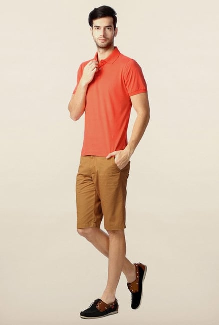 Peter England Orange Solid Polo T-Shirt Peter England Orange Solid Polo T-Shirt
