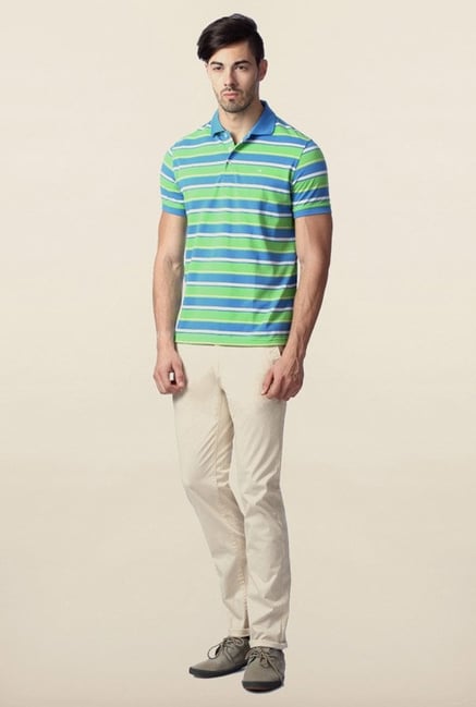 Peter England Green Striped Polo T-Shirt Peter England Green Striped Polo T-Shirt
