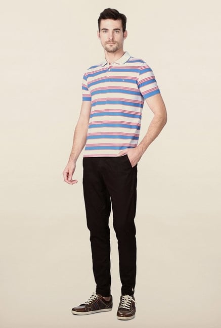 Peter England Blue & White Striped Polo T-Shirt Peter England Blue & White Striped Polo T-Shirt