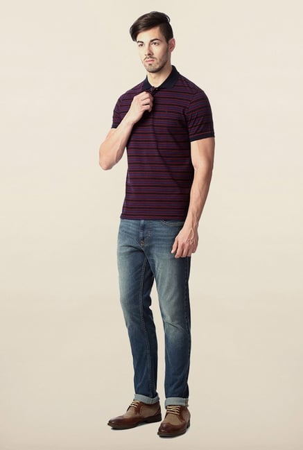 Peter England Purple Striped Polo T-Shirt Peter England Purple Striped Polo T-Shirt