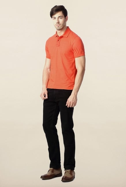 Peter England Orange Solid Polo T-Shirt Peter England Orange Solid Polo T-Shirt