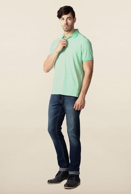 Peter England Green Printed Polo T-Shirt Peter England Green Printed Polo T-Shirt