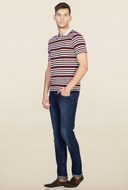 Peter England White & Red Striped Polo T-Shirt Peter England White & Red Striped Polo T-Shirt