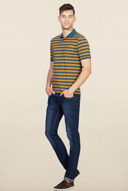 Peter England Yellow & Blue Striped Polo T-Shirt Peter England Yellow & Blue Striped Polo T-Shirt