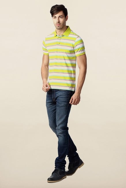 Peter England Lime Polo Striped T-Shirt Peter England Lime Polo Striped T-Shirt
