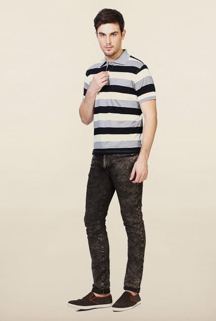 Allen Solly Grey & Black Striped Polo T-Shirt Allen Solly Grey & Black Striped Polo T-Shirt