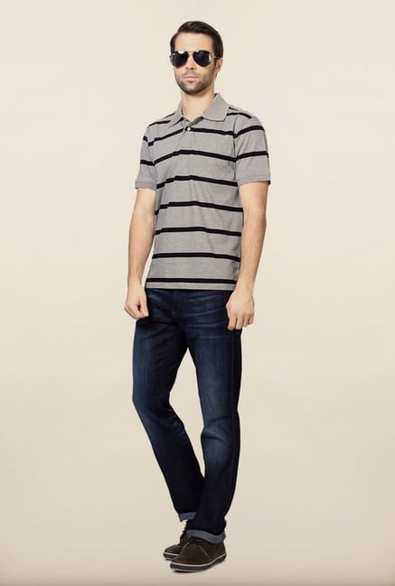 Allen Solly Grey Striped Polo T-Shirt Allen Solly Grey Striped Polo T-Shirt
