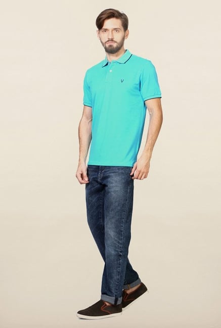 Allen Solly Turquoise Solid Polo T-Shirt Allen Solly Turquoise Solid Polo T-Shirt