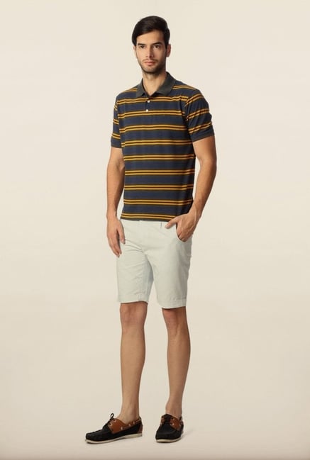 Peter England Navy & Orange Striped Polo T-Shirt Peter England Navy & Orange Striped Polo T-Shirt
