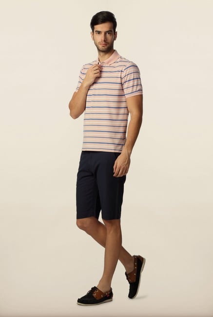 Peter England Pink & Blue Striped Polo T-Shirt Peter England Pink & Blue Striped Polo T-Shirt