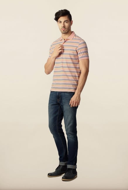Peter England Pink Striped Polo T-Shirt Peter England Pink Striped Polo T-Shirt