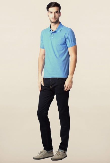 Peter England Blue Solid Polo T-Shirt Peter England Blue Solid Polo T-Shirt