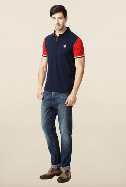 Peter England Navy Solid Polo T-Shirt Peter England Navy Solid Polo T-Shirt