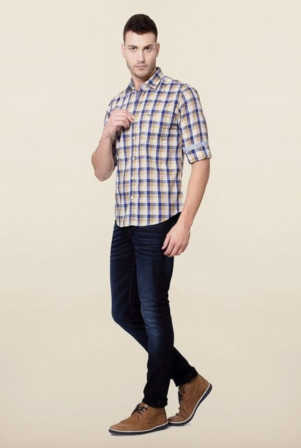 Peter England Blue & Brown Checks Casual Shirt Peter England Blue & Brown Checks Casual Shirt