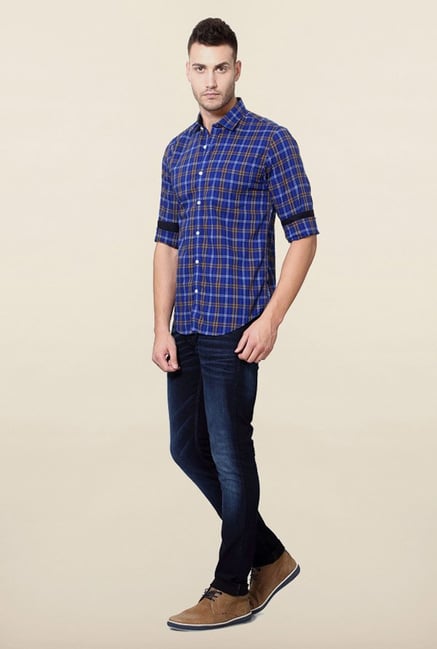 Peter England Blue Checks Cotton Shirt Peter England Blue Checks Cotton Shirt