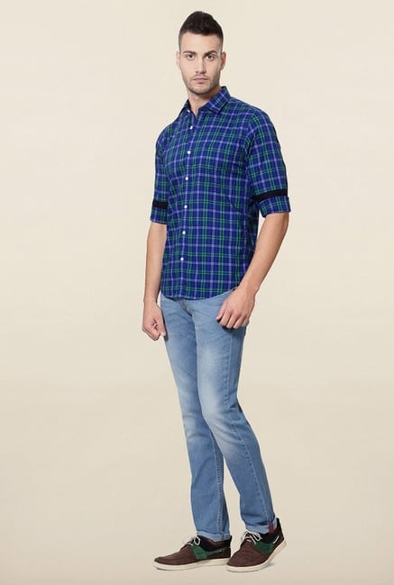 Peter England Blue & Green Checks Casual Shirt Peter England Blue & Green Checks Casual Shirt