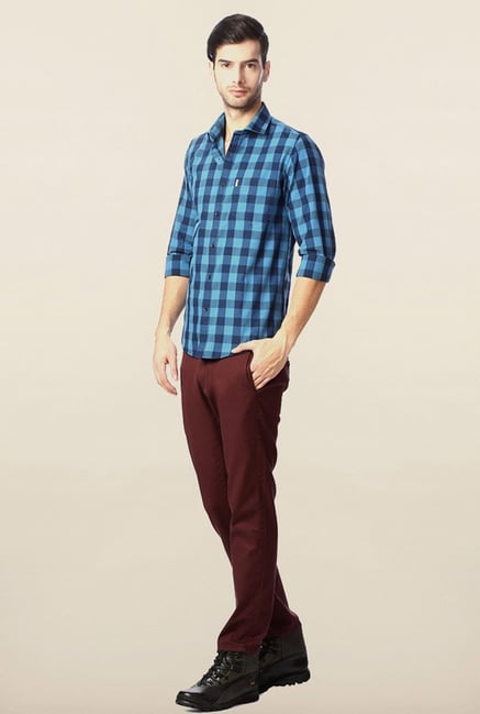 Peter England Turquoise Checks Casual Shirt Peter England Turquoise Checks Casual Shirt
