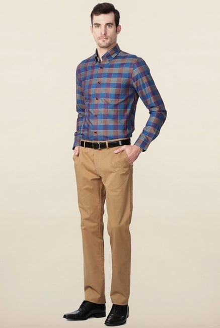 Peter England Blue Windowpane Checks Casual Shirt Peter England Blue Windowpane Checks Casual Shirt