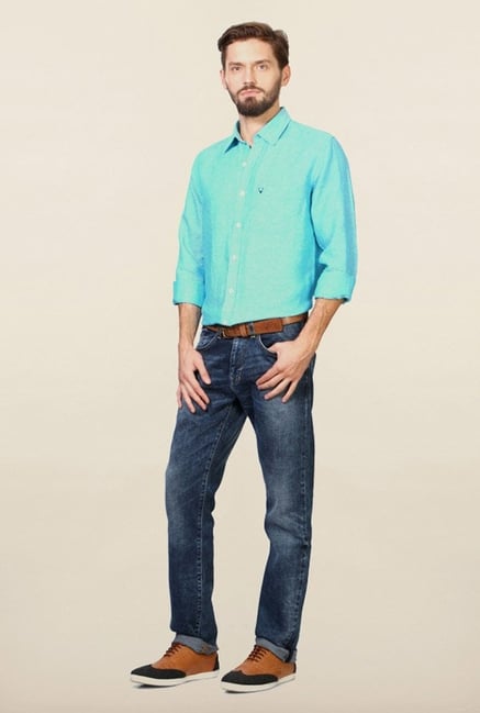 Allen Solly Turquoise Solid Slim Fit Shirt Allen Solly Turquoise Solid Slim Fit Shirt