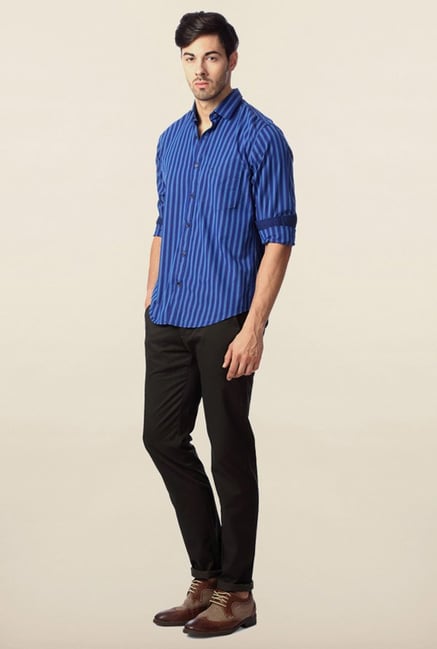 Peter England Blue Striped Cotton Shirt Peter England Blue Striped Cotton Shirt